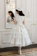 Morning Dew Lily - White Classic Lolita OP Dress, Tiered Skirt - image 2