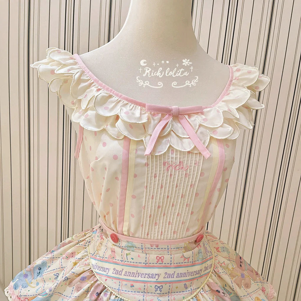 Starry Pudding Bear - Sweet Lolita JSK and Printed OP Dress - image 20