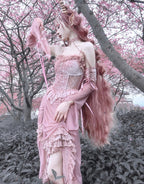 Sakura Nightmare - Pink Gothic Velvet Drawstring Dress - image 2