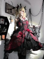 Rose Blood - Black Red Gothic Lolita JSK Jacquard Court Dress - image 10