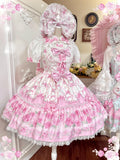 2026 Summer Rose Lattice Tiered Sweet Lolita JSK Dress with Bow Headpiece and Accessories - image 3