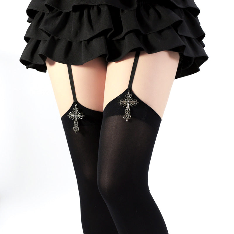 Wuxiaoliu Velvet Lolita Garter Stockings with Cross Pendants - image 6