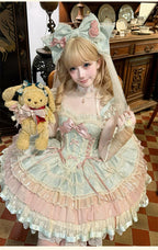 Lotus Crossing - Sweet Lolita Tiered Hem JSK Dress with Satin Bow and Accessories - image 16