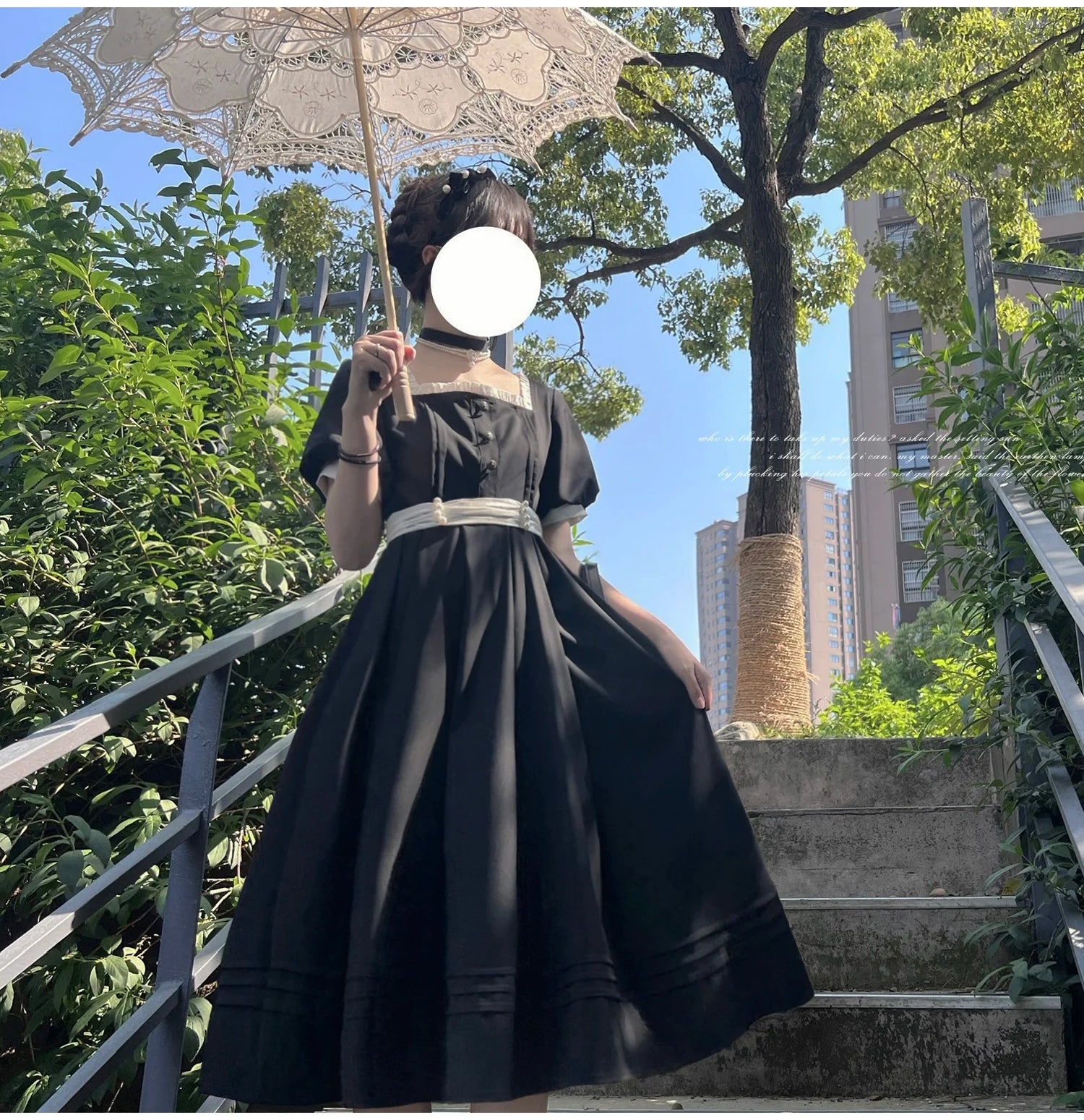Thoughts - Vintage Black Lolita OP Dress with Square Neckline - image 27