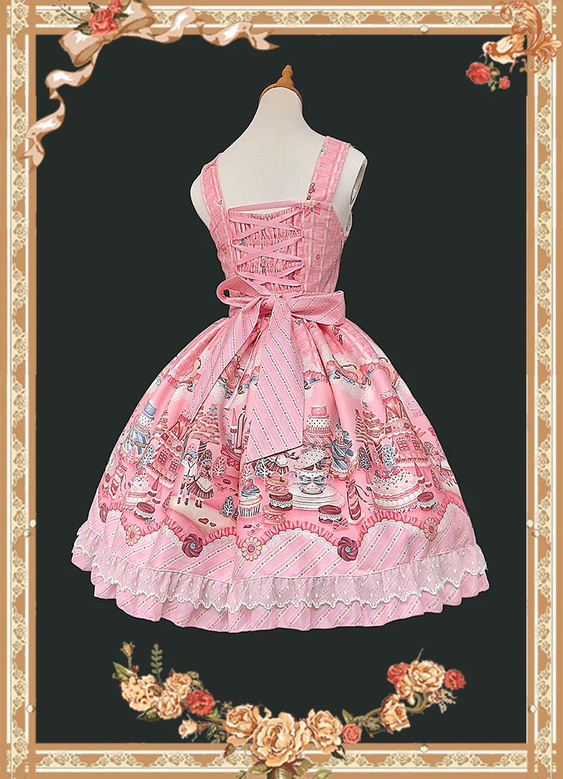 Candy House - Old School Lolita Cake Print JSK Dress, Side Zipper and Accessories - image 3