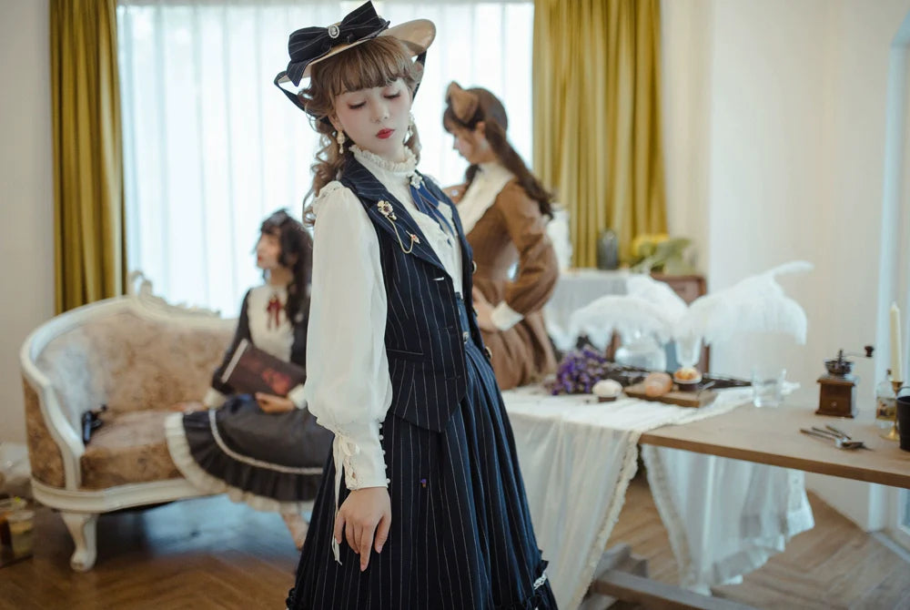 Rose Doll - Elegant Lolita Striped Fishbone Skirt - image 72