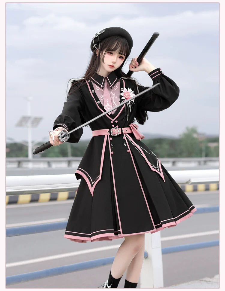 Chunlv Dark Pink Military Lolita OP Dress and Cloak - image 19