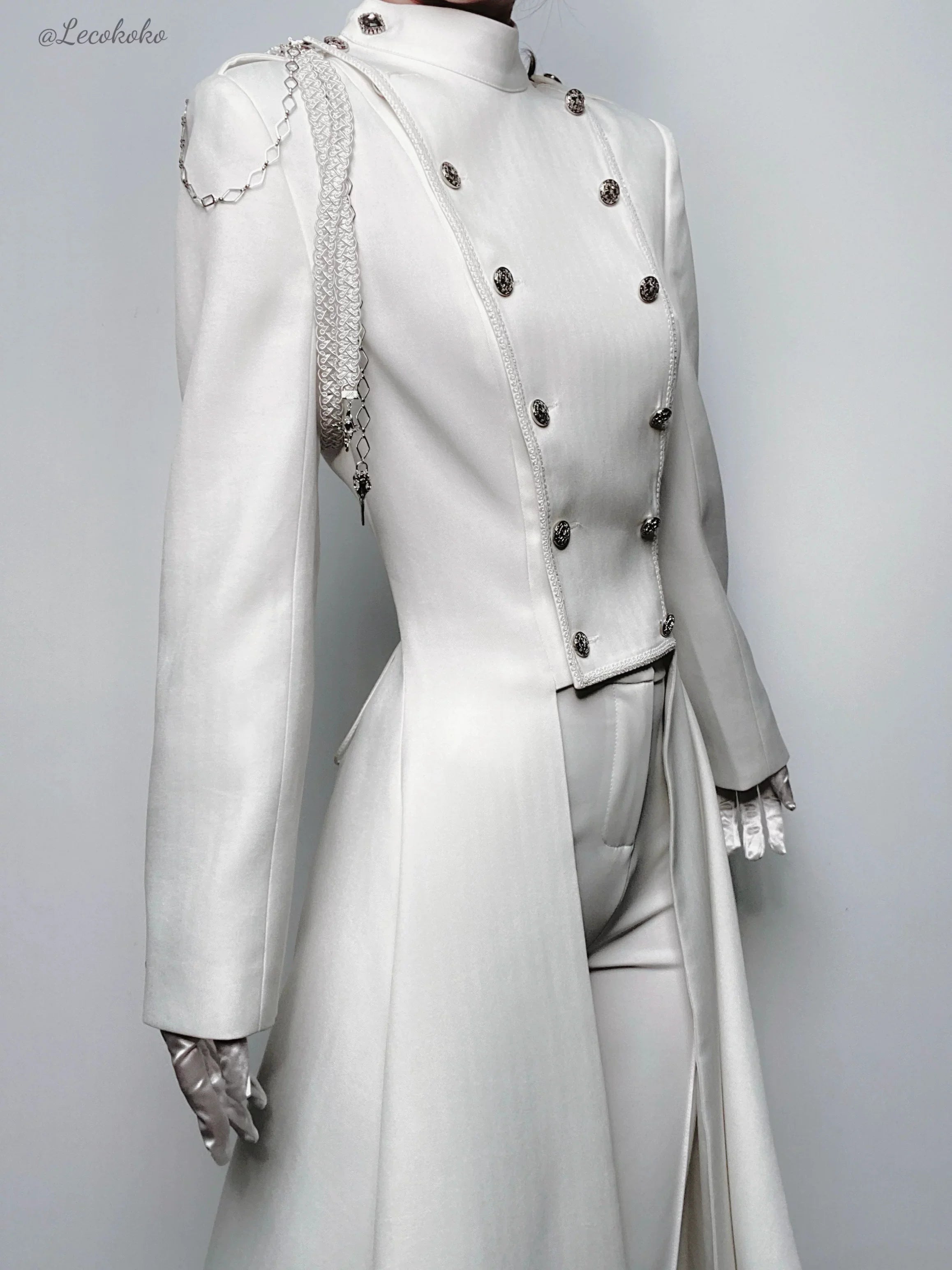 Eternal Moonlit Night - Ouji Lolita Coat, Double-Breasted High-Low Hem - image 4