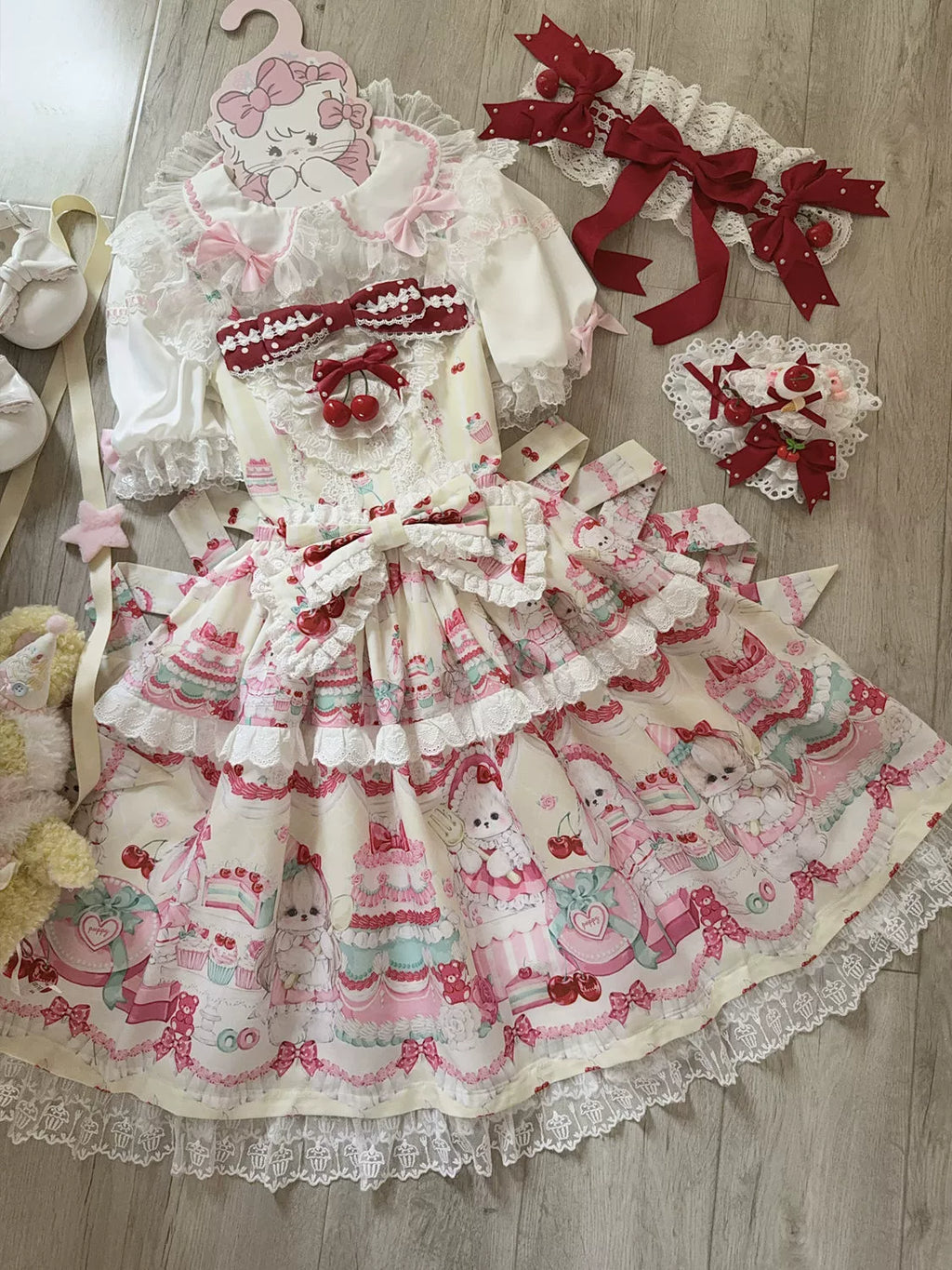 Cherry Bake Song - Kawaii Lolita JSK Dress With Dessert Print & Cherry Bow - image 23