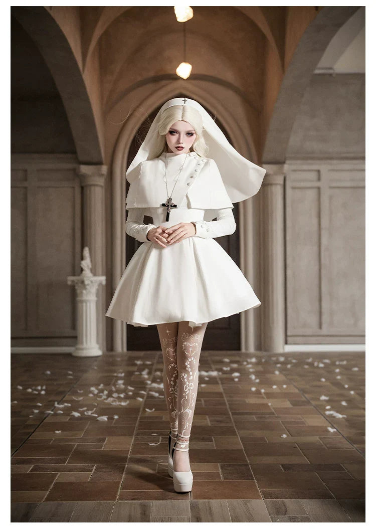 Nihil - Gothic Nun Lolita OP Dress, Irregular Hem Cape and Accessories - image 12