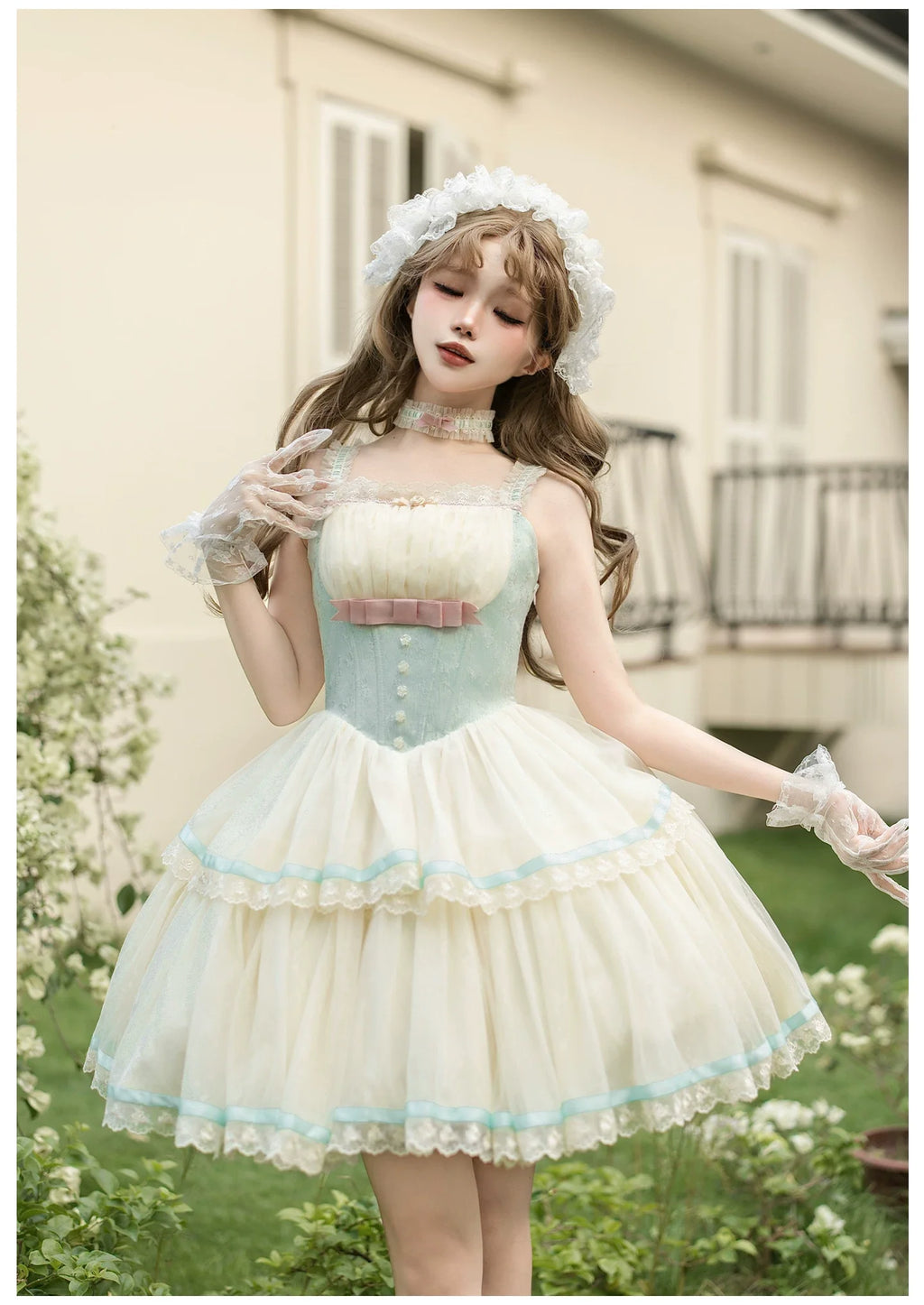 Sea Salt Soda - Classic Lolita Adjustable Corset JSK Dress, Tiered Tulle Hem - image 22