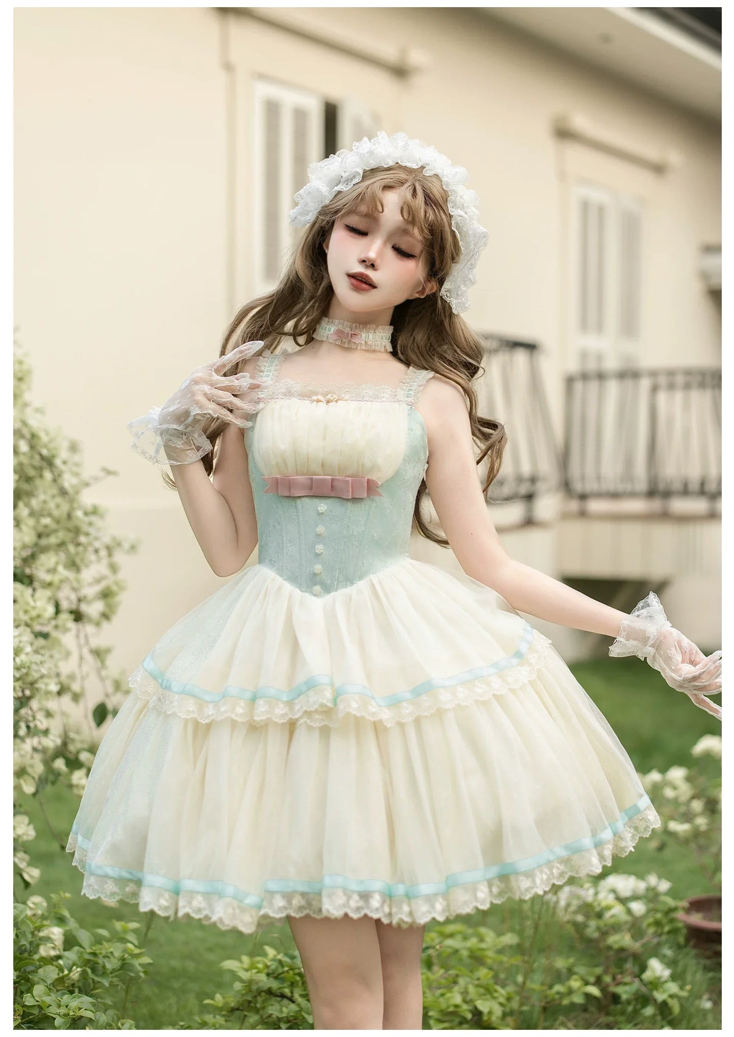 Sea Salt Soda - Classic Lolita Adjustable Corset JSK Dress, Tiered Tulle Hem - image 22