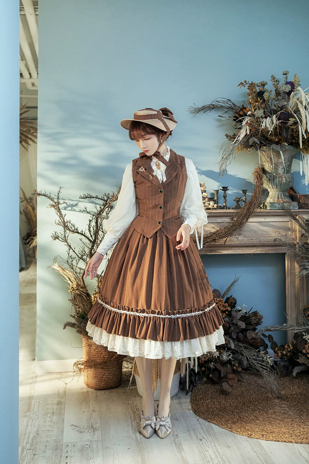 Rose Doll - Elegant Lolita Striped Fishbone Skirt - image 57