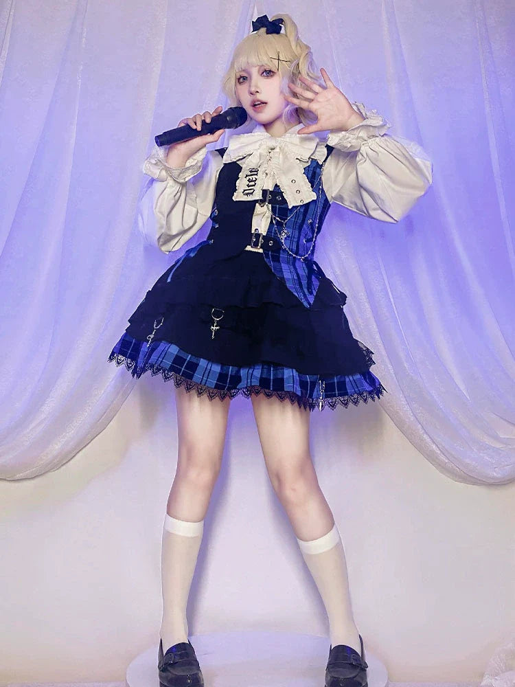 Kalila - Punk Lolita Dress Set Plaid Shorts Set - image 1