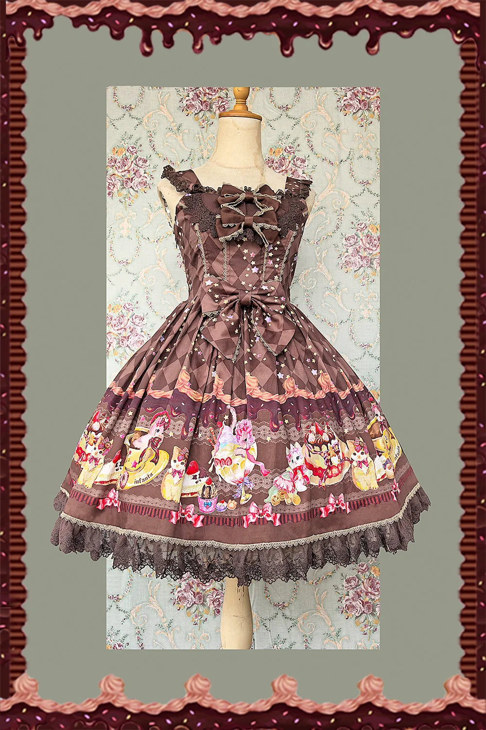 Cream Meow - Sweet Lolita JSK, Cat Print and Accessories - image 7