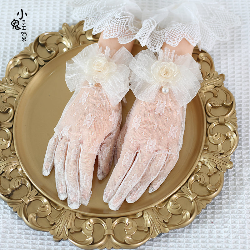 Lace Bowknot Flower Vintage Lolita Gloves - image 3