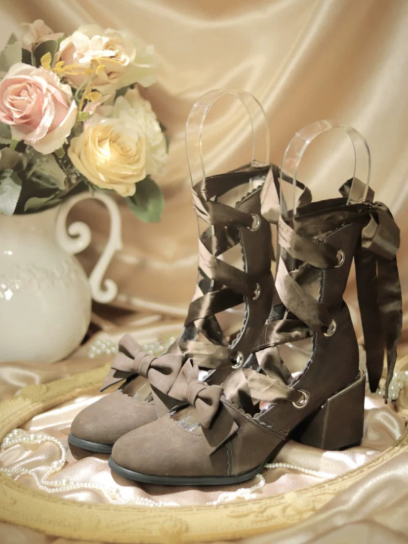 Muse Kiss - Elegant Lolita Shoes Lace-up Bow Heels Round Toe - image 21