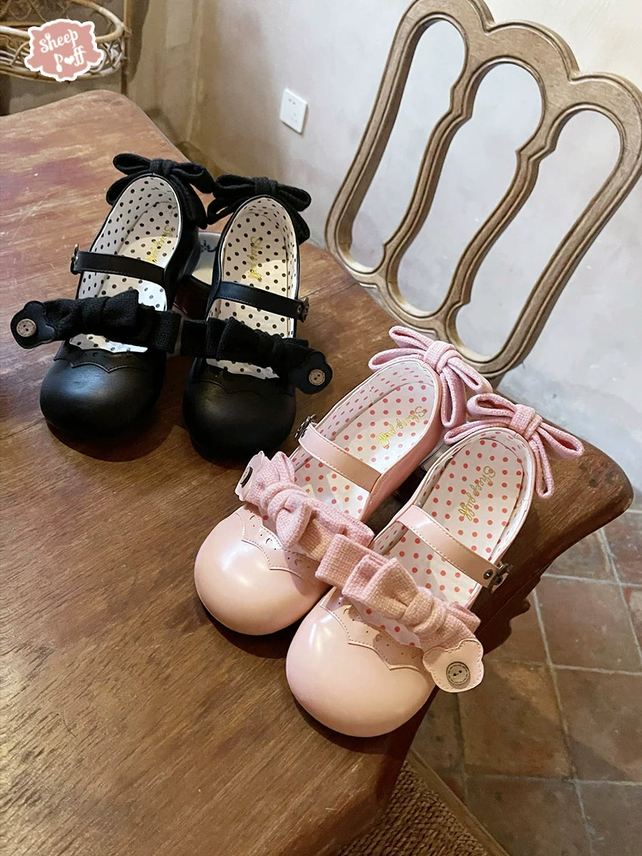 Bear Room - Sweet Lolita Shoes Double Bow Round Toe Flat Shoes - image 3