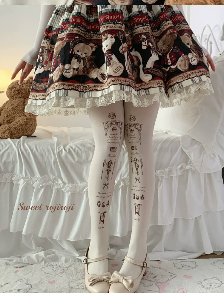 Kawaii Velvet Print Lolita Pantyhose - image 3