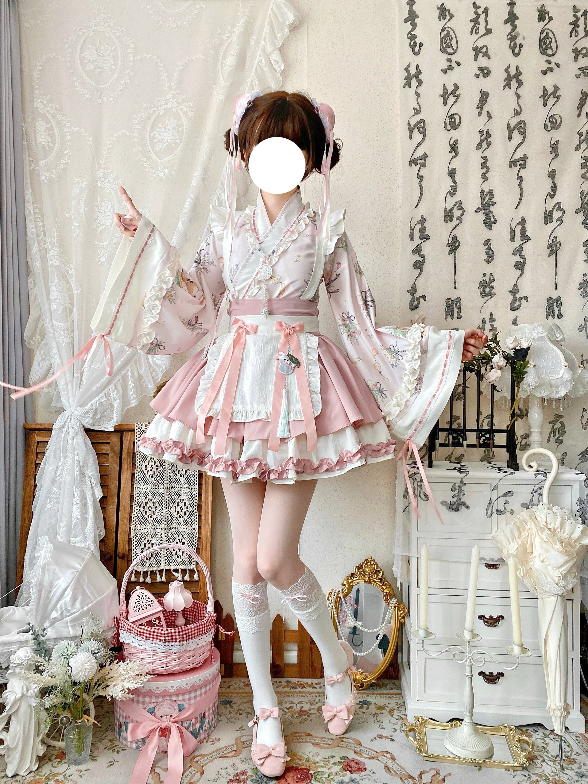 Little Herbalist - Han Lolita Skirt Outfit with Cross-collar Blouse and Apron - image 1