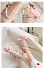 Round Toe Sweet Lolita Shoes, Detachable Pearl Chain - image 14