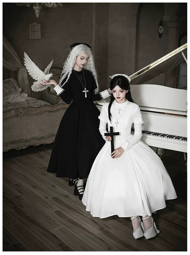 Nihil - Gothic Nun Lolita OP Dress, Irregular Hem Cape and Accessories - image 18
