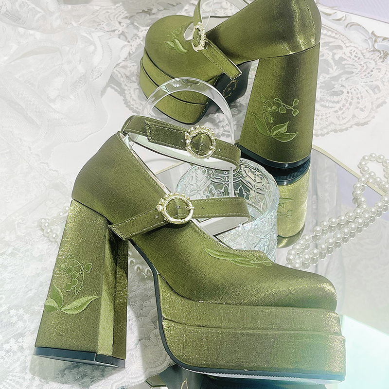 Floating Dream Lily - Elegant Lolita High Heel Shoes, Detachable Bow - image 7