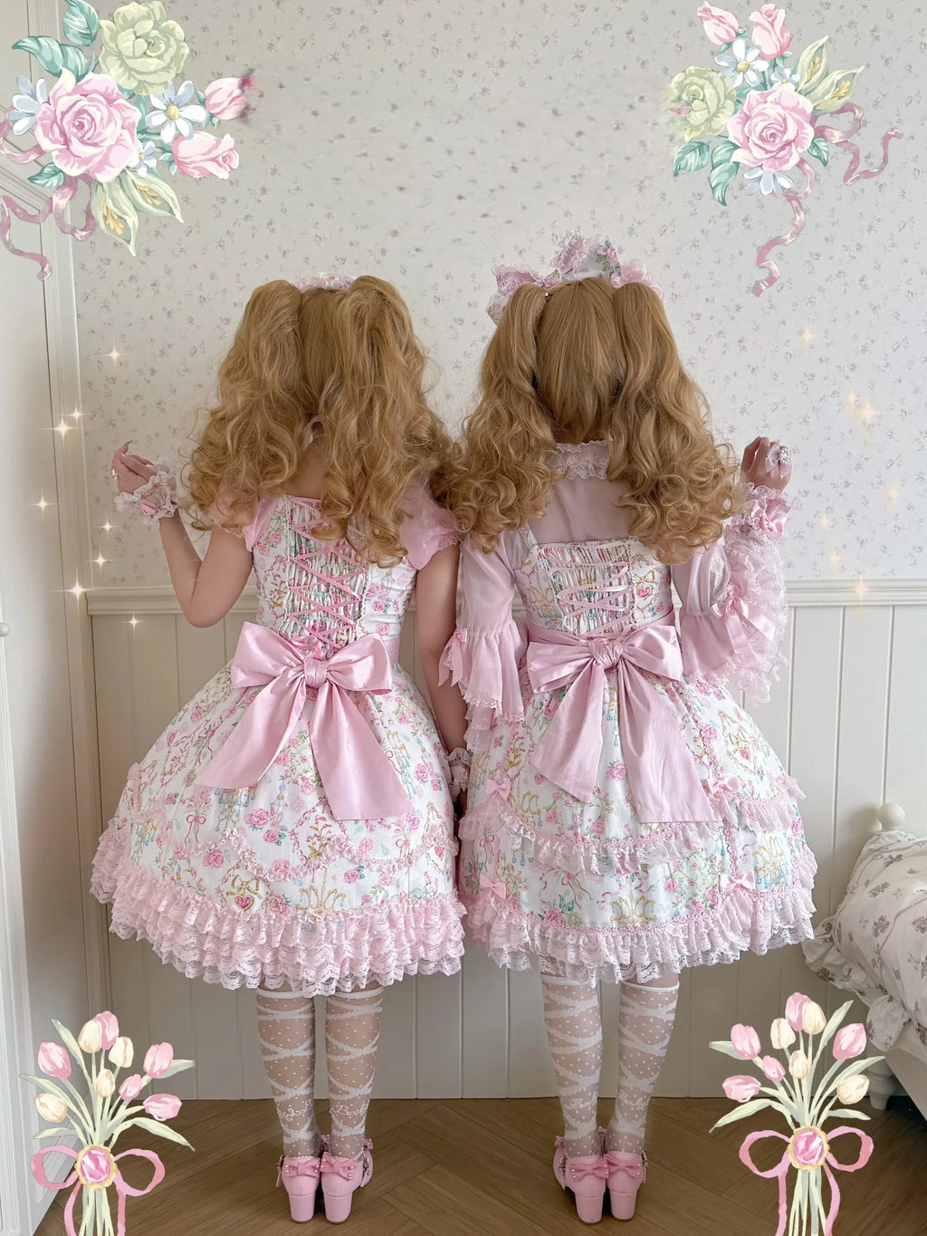 Spring 2025 Vintage Flower Wall Chandelier Rose Print Sweet Lolita JSK Dress and Accessories - image 15