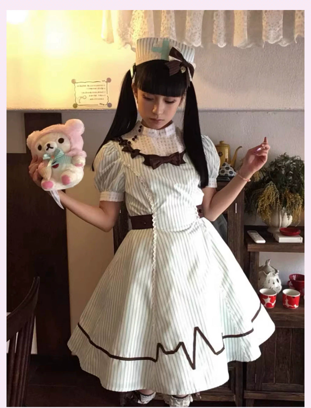 Mint Prescription - Old School Lolita Striped OP Dress, Electrocardiogram Trace and Accessories - image 9