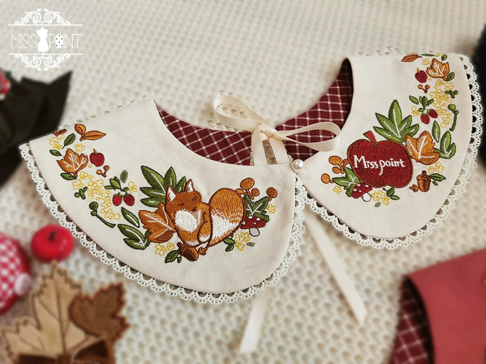 Chubby Fox in the Forest - Kawaii Lolita Accessories Knitted Fox Scarf Embroidered Faux Collar - image 13