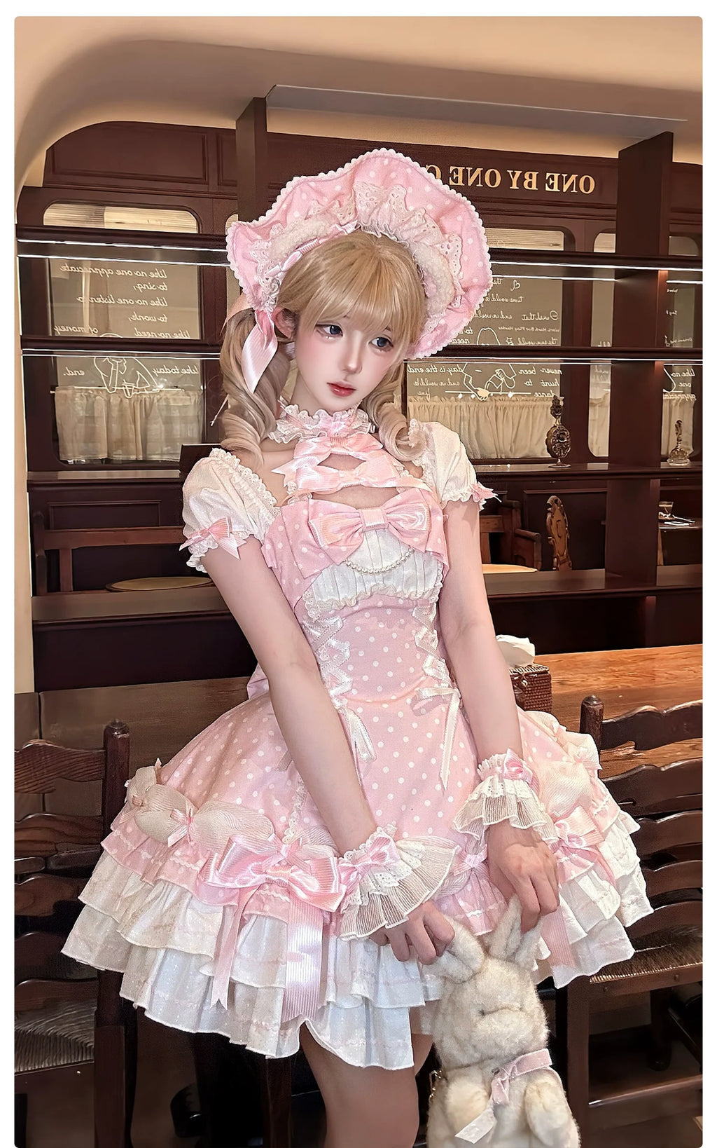 Old School Lolita Halter Neck OP Dress, Polka Dot Accent - image 15