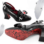 Night Banquet - Gothic Lolita Square-Toe Shoes with Ruby Bow - image 5