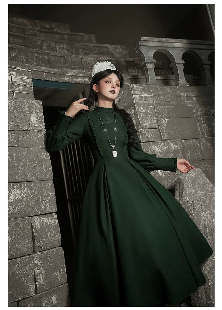 Abyss Clinic - Gothic Lolita Green Dress Set, Embroidery Accent - image 28