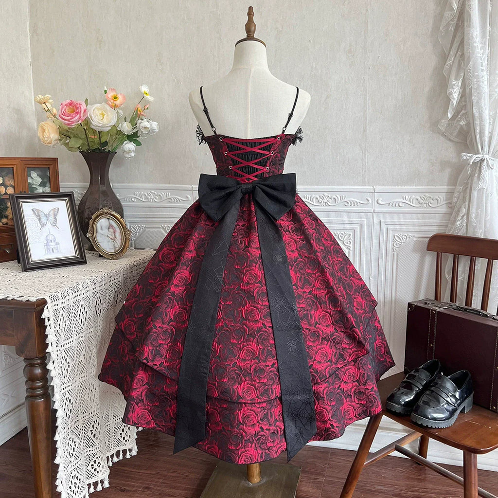 Rose Blood - Black Red Gothic Lolita JSK Jacquard Court Dress - image 20