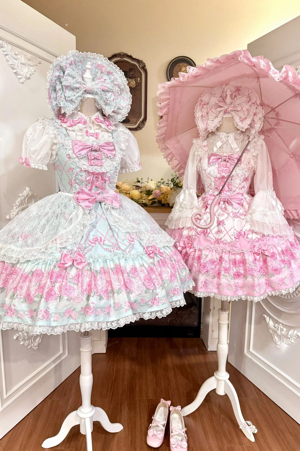 2026 Summer Rose Lattice Tiered Sweet Lolita JSK Dress with Bow Headpiece and Accessories - image 4