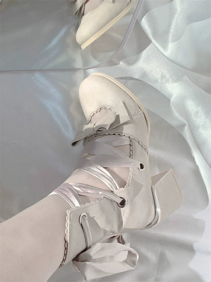Muse Kiss - Elegant Lolita Shoes Lace-up Bow Heels Round Toe - image 35