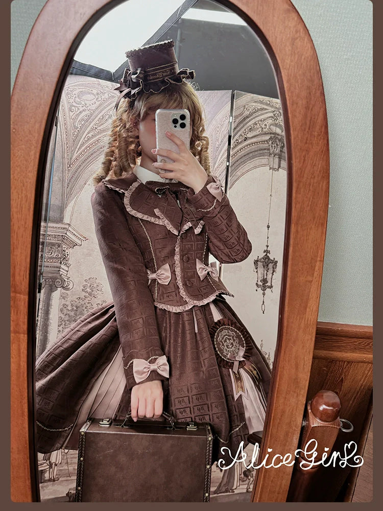 Bear Chocolate Slab - Classic Lolita Pleated JSK & SK Dress, Side Zipper - image 70