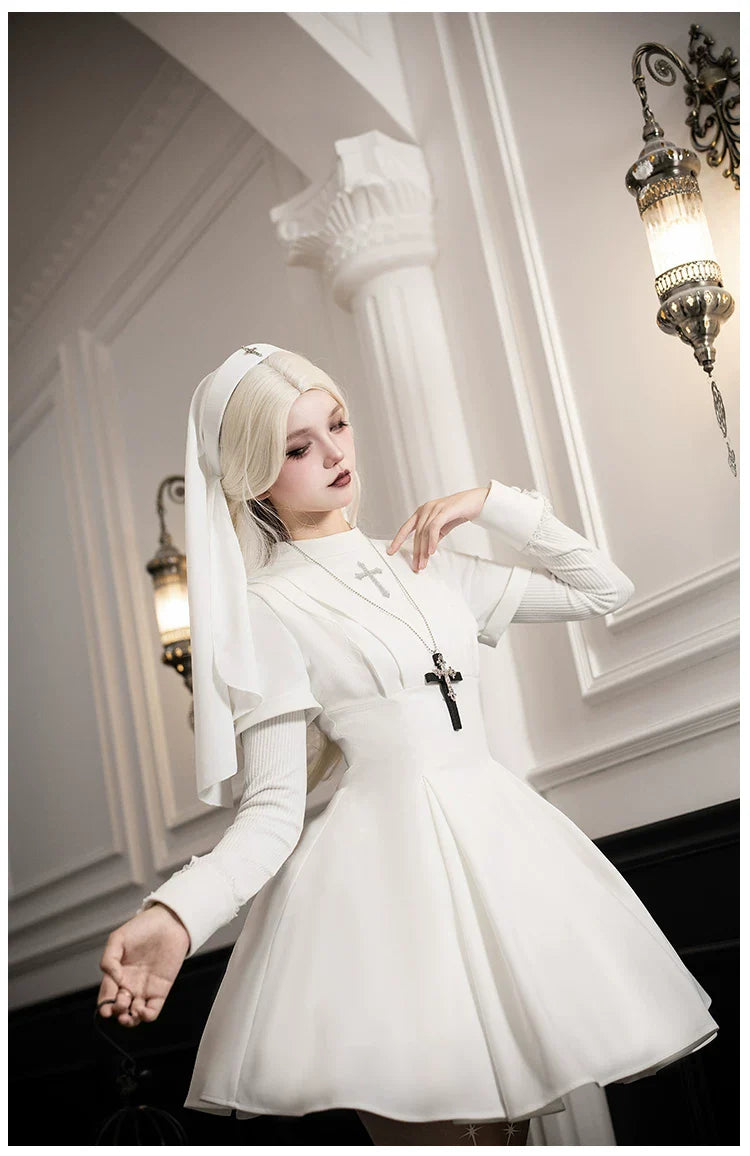 Nihil - Gothic Nun Lolita OP Dress, Irregular Hem Cape and Accessories - image 28