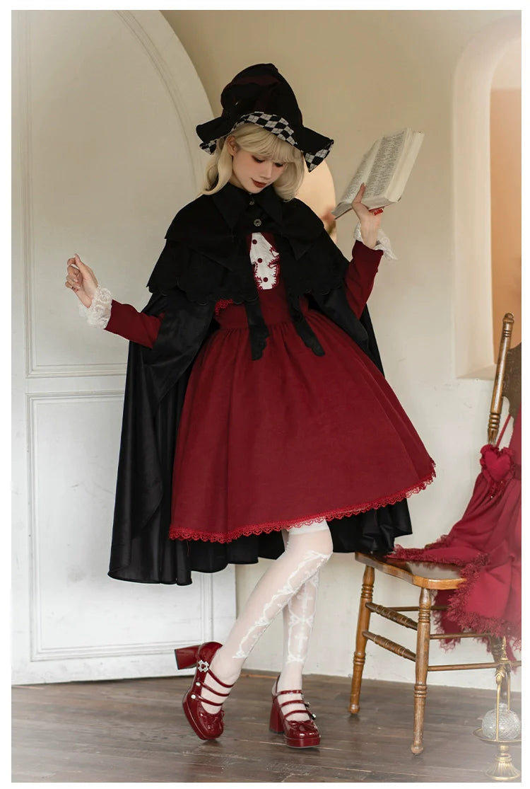 Pilgrim - Black Gothic Lolita Cape, Detachable 2-Piece - image 2