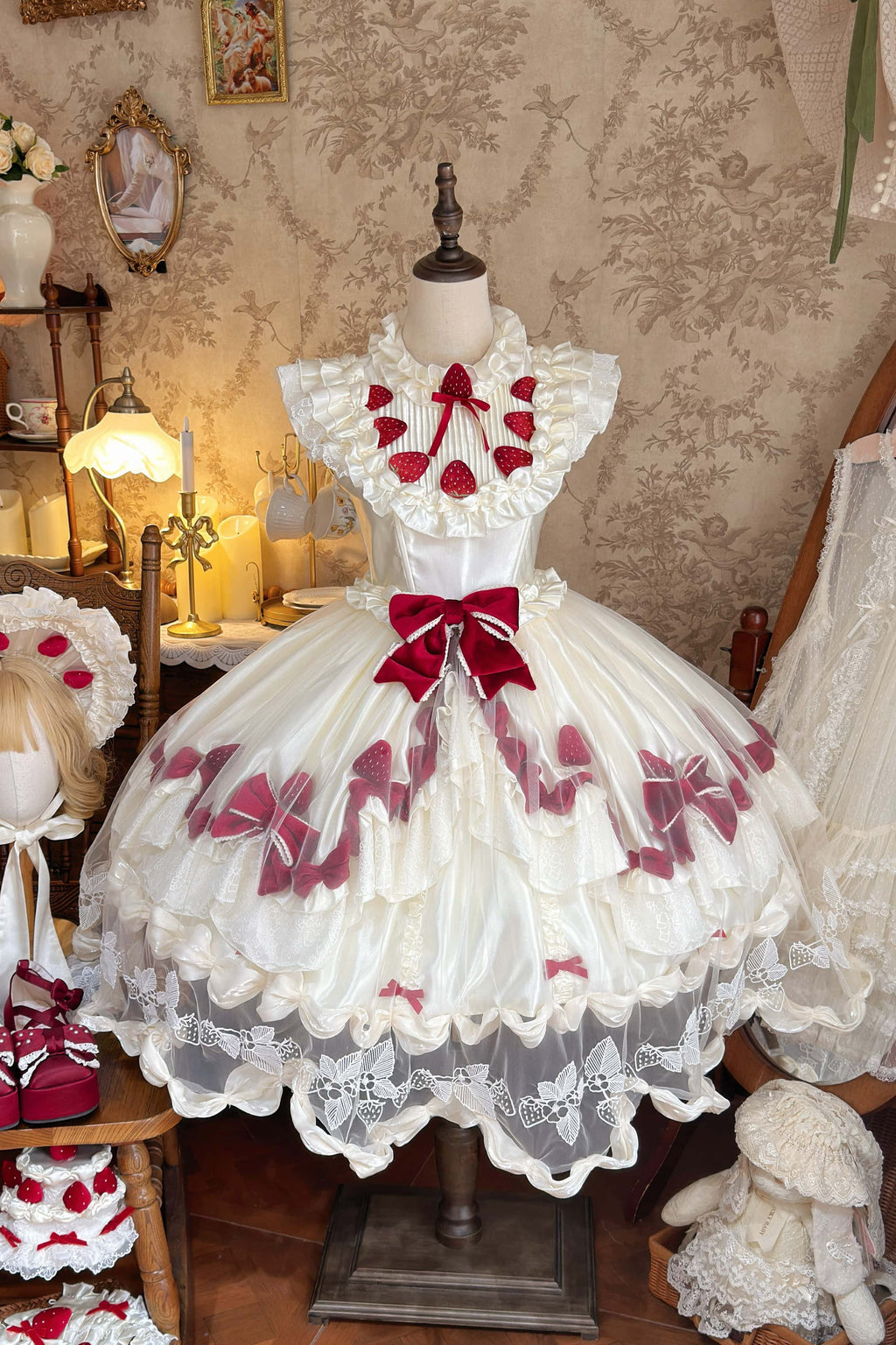 Strawberry Cream Cake White Sweet Lolita OP Set - image 2