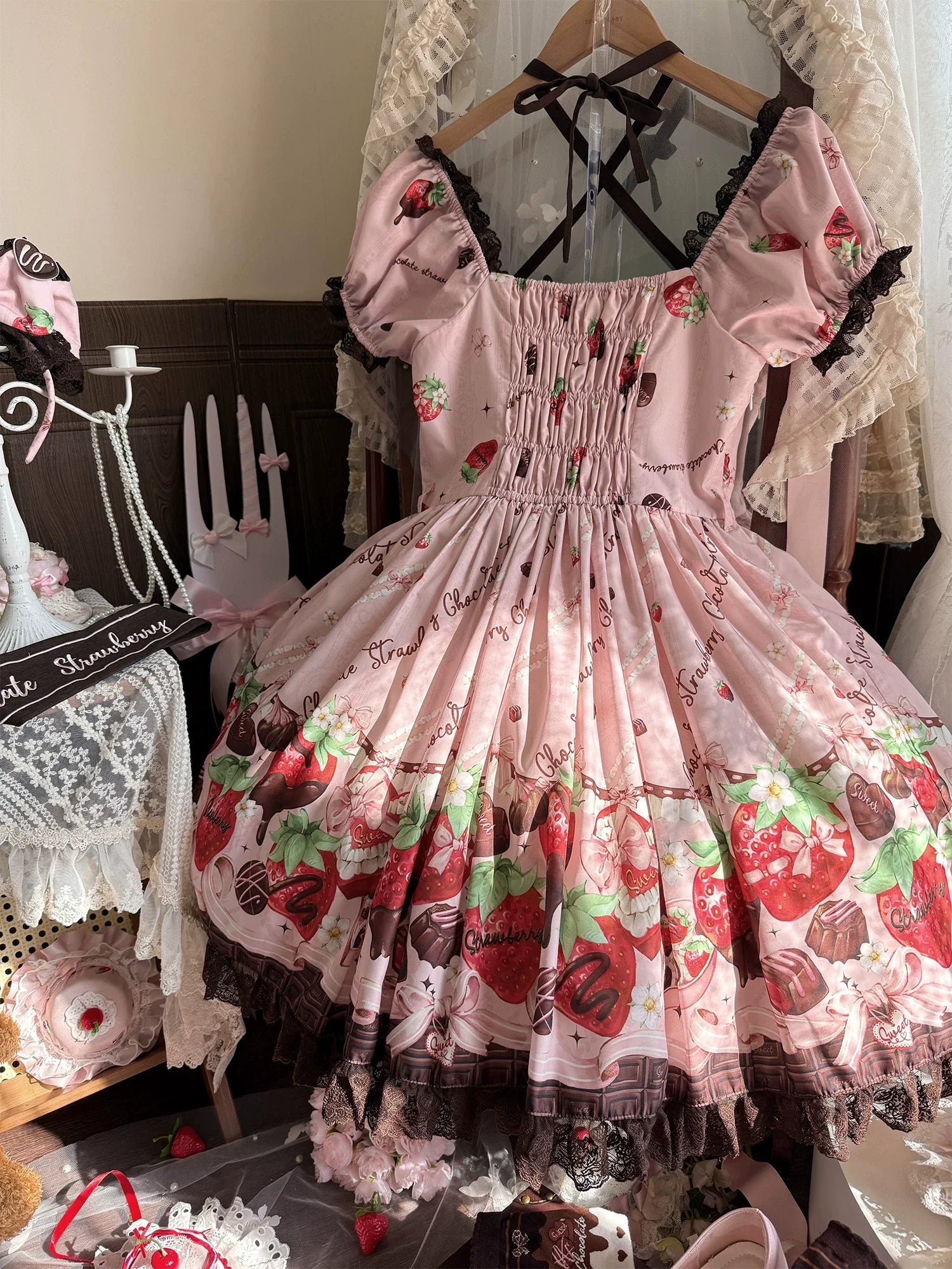 Strawberry Chocolate Lovers Sweet Lolita Embroidered Dress - image 22