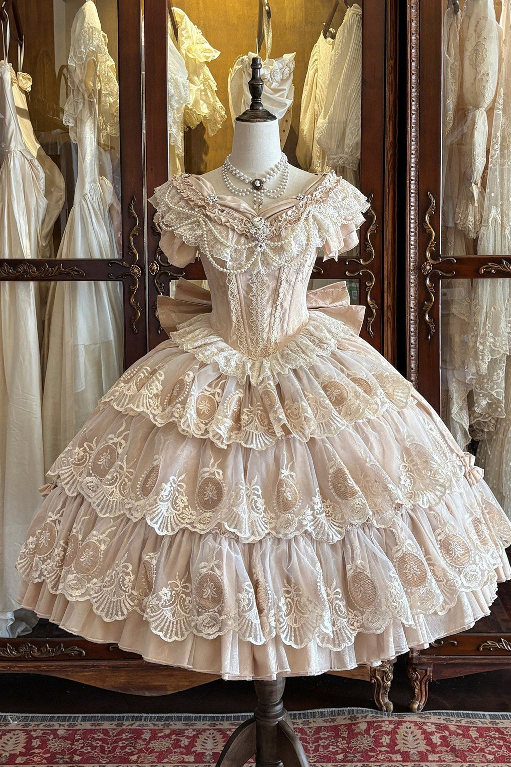 Bourbon Rose Ivory Fan Lace Embroidery Classic Lolita OP Dress - image 1