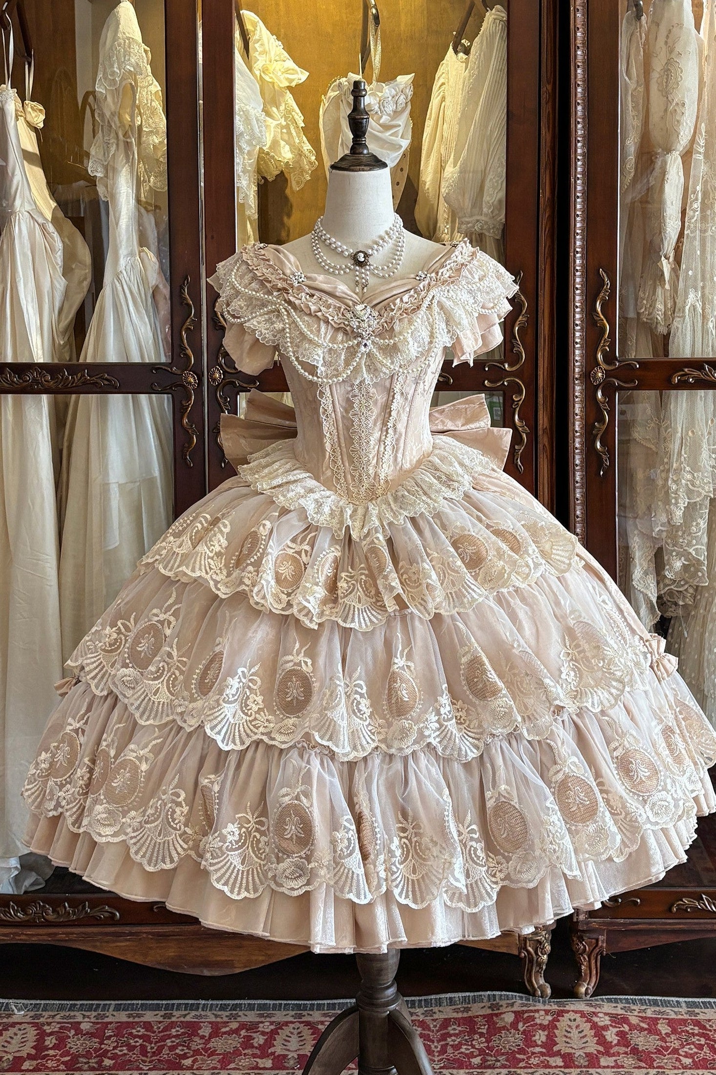 Bourbon Rose Ivory Fan Lace Embroidery Classic Lolita OP Dress - image 1