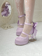 Floating Koi Land - Satin Classic Lolita Platform Shoes with Transparent Heel - image 6