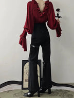 Ouji Lolita V-Line Backless Blouse & Slight Flare Pants - image 2