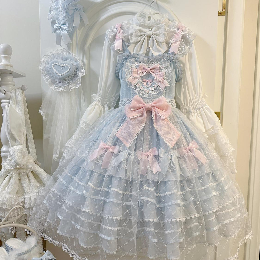 Spring Awakening - Sweet Lolita JSK and Princess-Sleeved Shirt with Lace Detail and Accessories - image 13