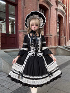 First Otome Black Old School Lolita OP Dress, Lace Details - image 10