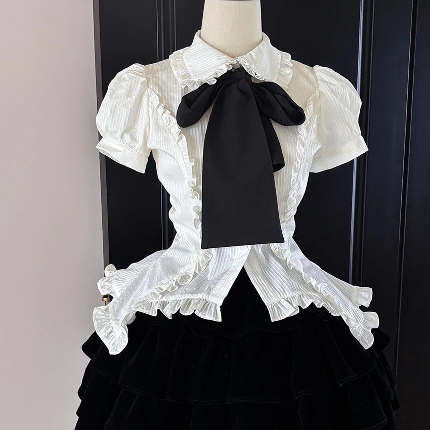 Lilith - Gothic Lolita Short-Sleeve Shirt with Detachable Tie - image 5