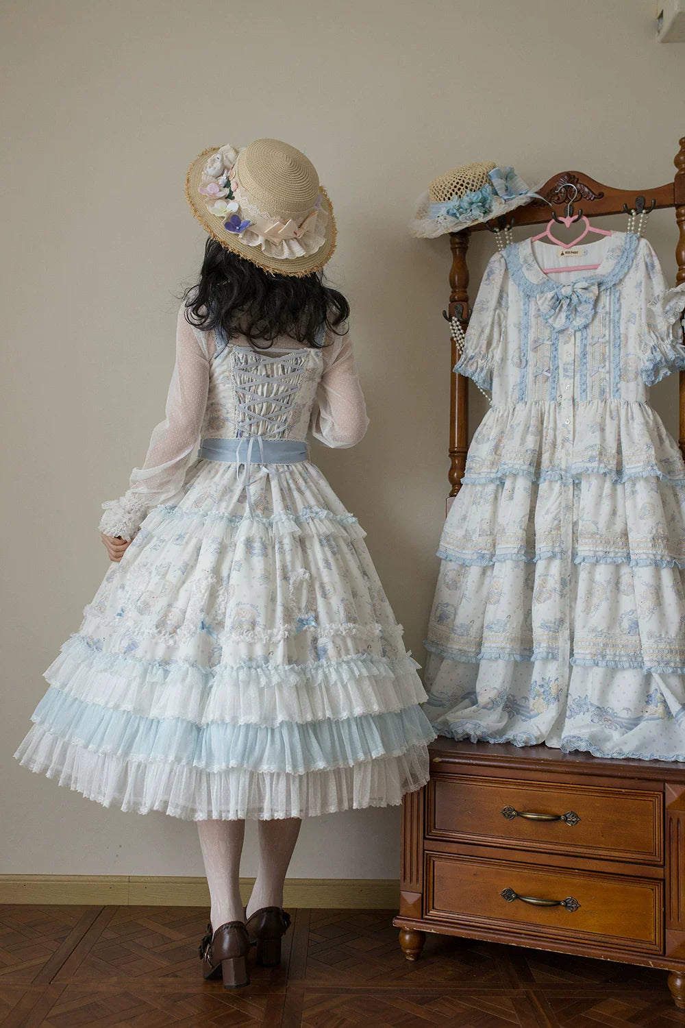 Bloom Lamb - Classic Lolita Embroidered JSK Dress, Tiered Hem - image 13