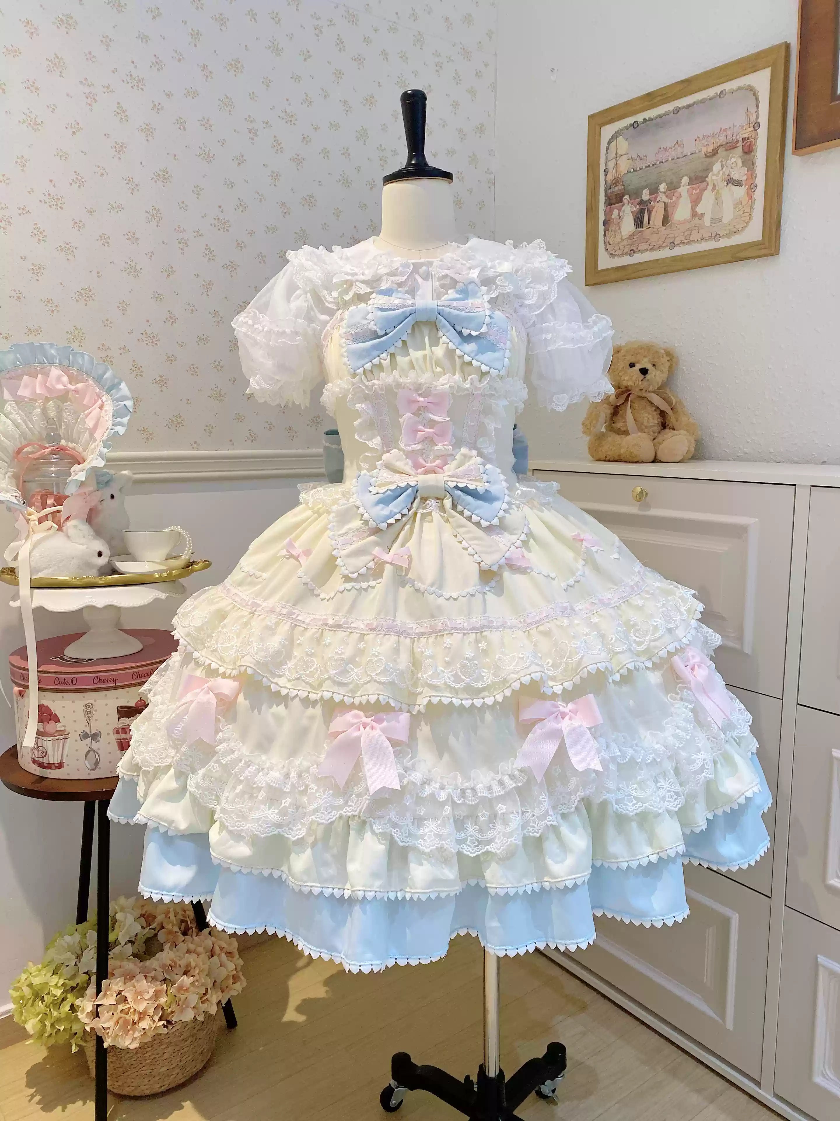 Fondant Cake - Summer Sweet Lolita JSK Dress, Tiered Ruffles and Bows - image 26